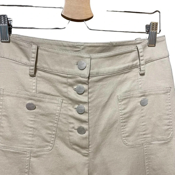 Alexis Helene Flared Stretch-Cotton Pants Button Denim Oyster Tan Size Medium - Picture 5 of 11